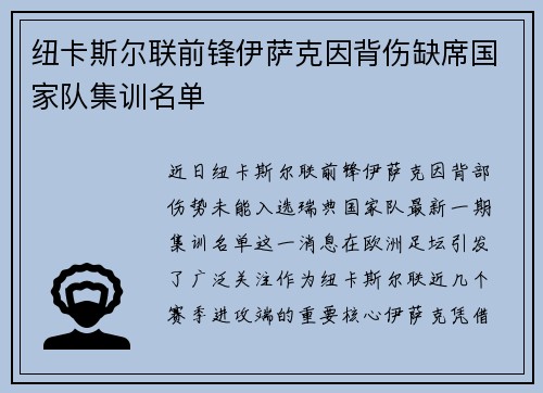 纽卡斯尔联前锋伊萨克因背伤缺席国家队集训名单 纽卡斯尔联前锋伊萨克因背伤缺席国家队集训名单
