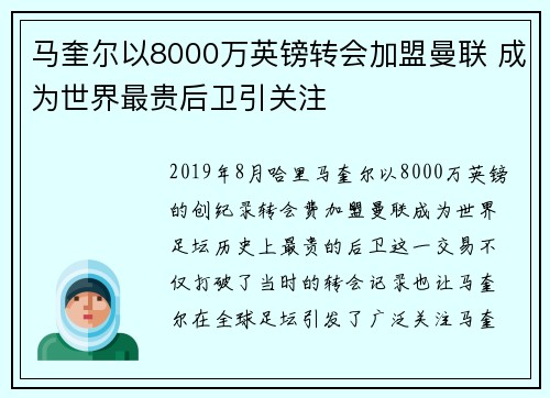 马奎尔以8000万英镑转会加盟曼联 成为世界最贵后卫引关注